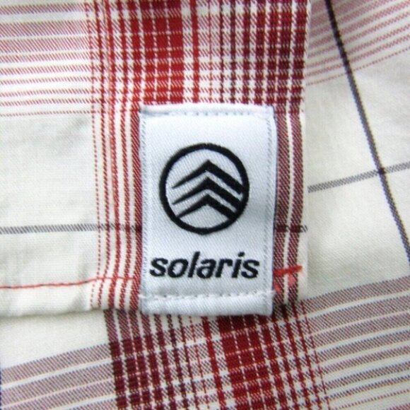 Solaris Ivory Rust Plaid Button Front Shirt Mens Size M Hiking Long Sleeve - Picture 7 of 11